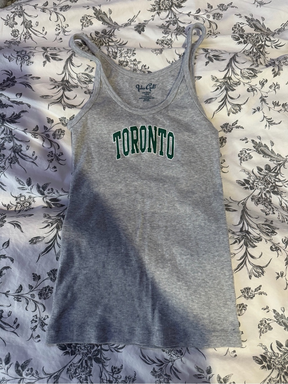 Brandy Melville Grey Ribbed 'Toronto' Tank with Green Print